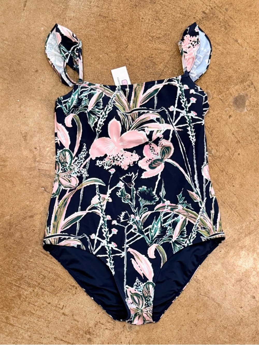 NWT Vineyard Vines Navy Wild Floral Ruffled Strap One-Piece Swimsuit Medium